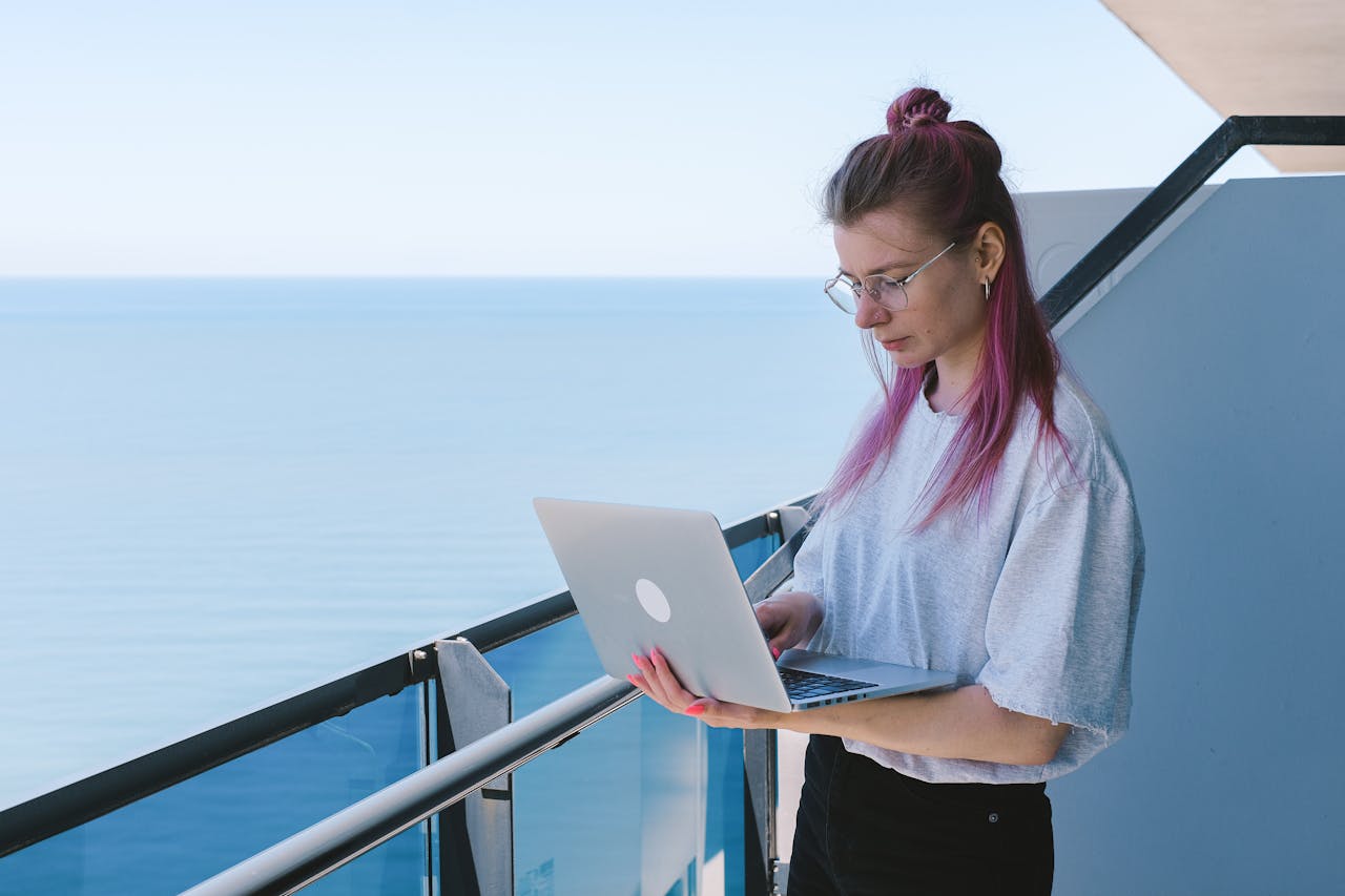 Free stock photo of adult, beach, computer